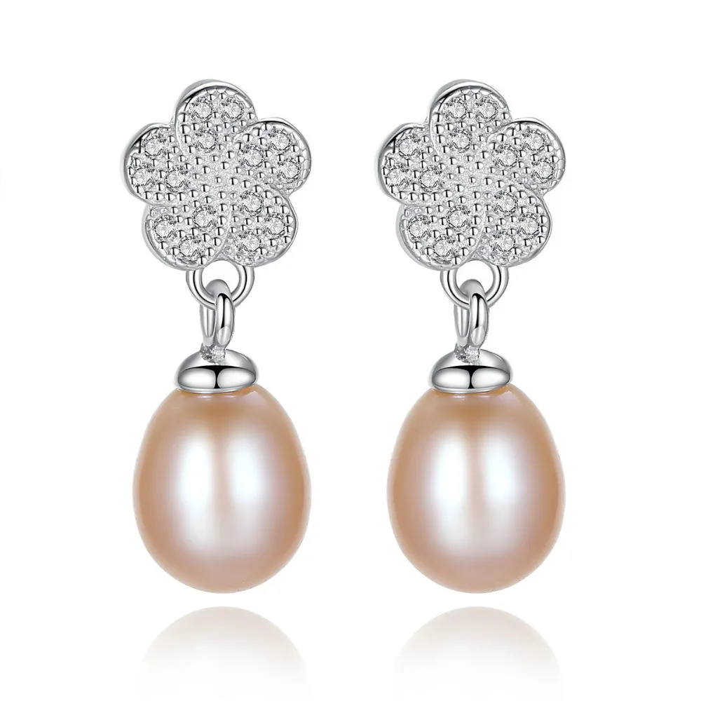Fine Jewelry цветок Форма Серьги гвоздики риса пресноводный натуральный жемчуг 925