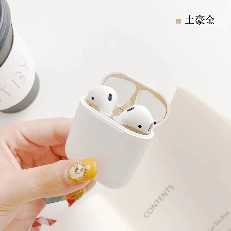 Роскошная металлическая пыль защита для Apple Airpods Чехол Аксессуар Защитная Наклейка кожа Bluetooth беспроводная гарнитура крышка - Цвет: gold