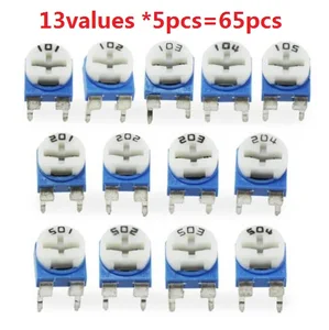 Набор регулируемых резисторов RM-065, 13 значений * 5 шт. = 65 шт., набор потенциометров 100R  1M, 200R, 500R, 1K, 2K, 5K, 10K, 20K, 50K, 100K, 200K, 500K