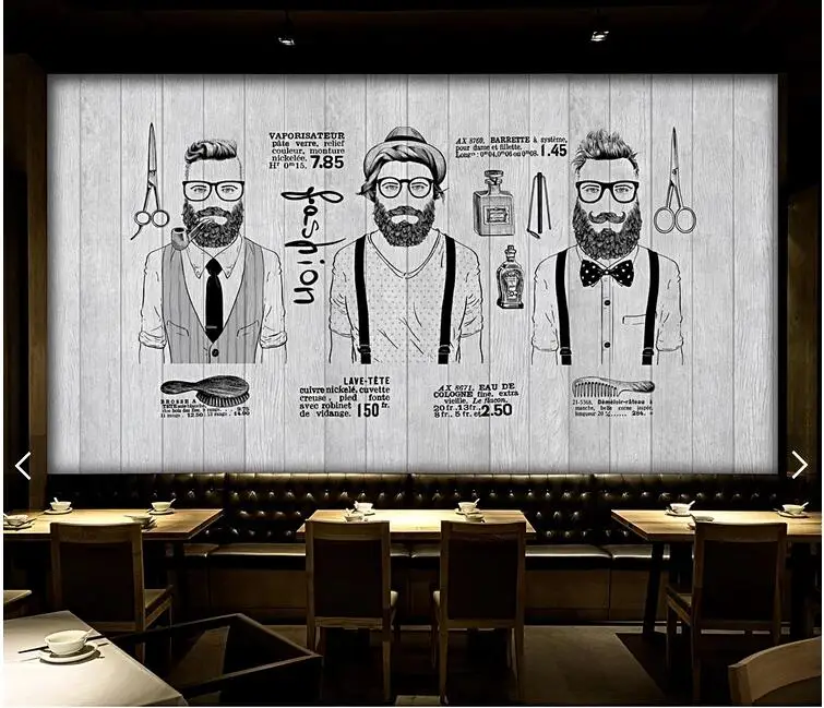 Custom Vintage 3D Barber Shop Wallpaper Wood Board Salon Mural For Living Room Sofa Background Home Decor papel de parede | Обустройство