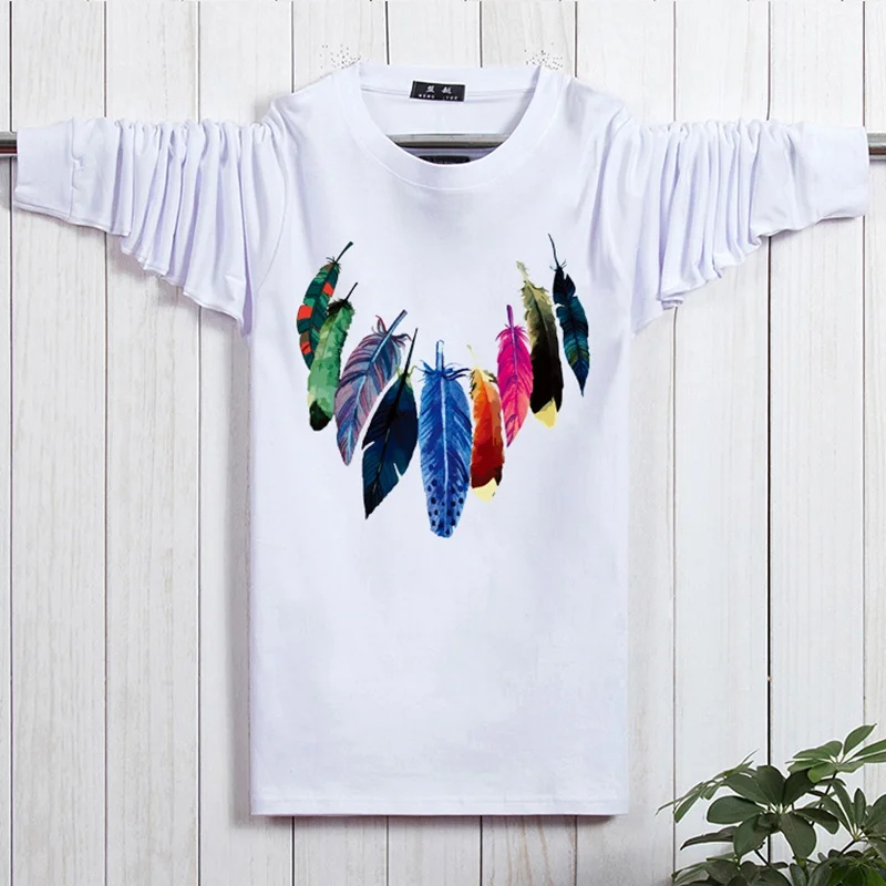 picture color Осенняя мужская дешевая футболка 8XL, длинный рукав, хлопок, большой размер, Большая распродажа, 6XL, 7XL, футболка с принтом, хипстер, зимняя, темно-синяя, черная, Мужская футболка - Цвет: picture color