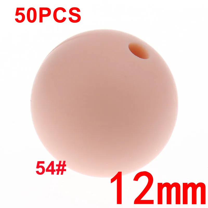 54 Peachy 50 шт., 12 мм, круглые силиконовые бусины для прорезывания зубов, BPA бесплатно, Детские Прорезыватели, соски, клипсы, цепочка, сделай сам, для детей, жевательные игрушки для душа, подарок - Цвет: 54 Peachy