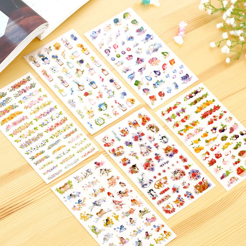 6 шт./партия милые кошки цветы мультфильм наклейка в форме животных ПВХ наклейки