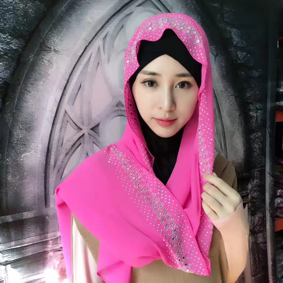 

Muslim headscarf Chiffon hot drill rhinestone female summer Chiffon hijab