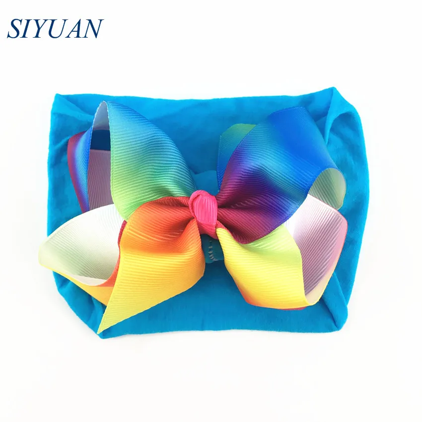 30pcs/lot Summer Style Soft Nylon Elastic Headband with 4.6 inch Grosgrain Ribbon Hair Bow Girl Hairband 35C Available HB089