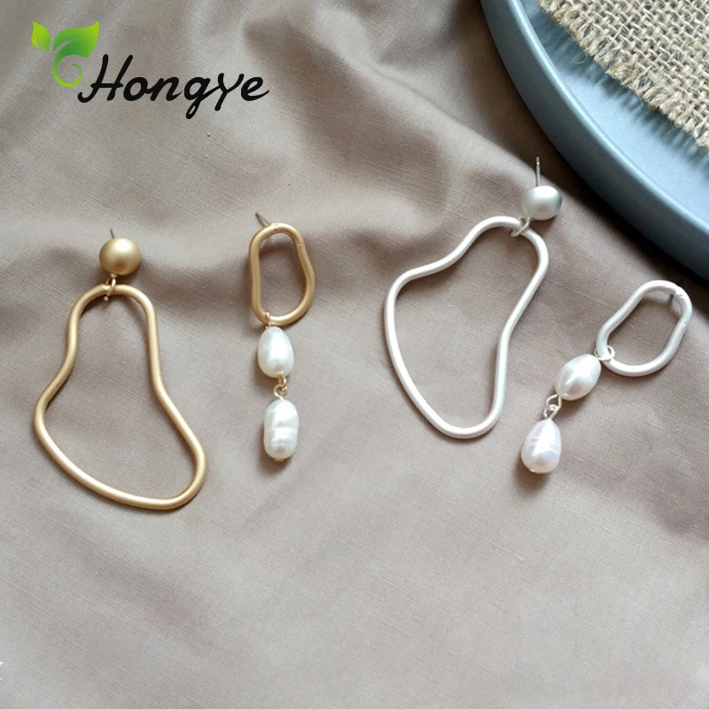 Современные серебряные/золотые серьги Hongye с жемчугом неправильной формы женские