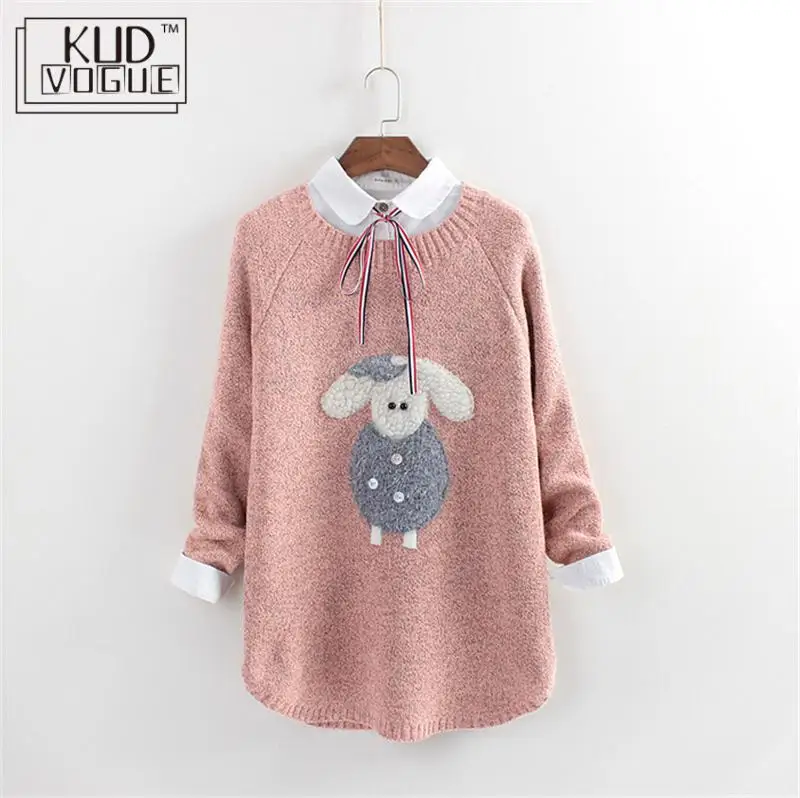 Свитер женский зимний осенний Kawaii Повседневный свободный вязаный в Корейском
