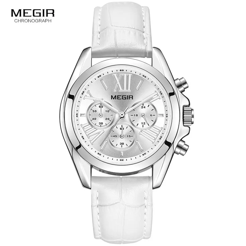 ML2114L-White MEGIR женские кварцевые часы с хронографом, кожаные повседневные наручные часы для девушек, Топ бренд, 24 часа, Relogios Femininos, часы, 2114 белый цвет - Цвет: ML2114L-White
