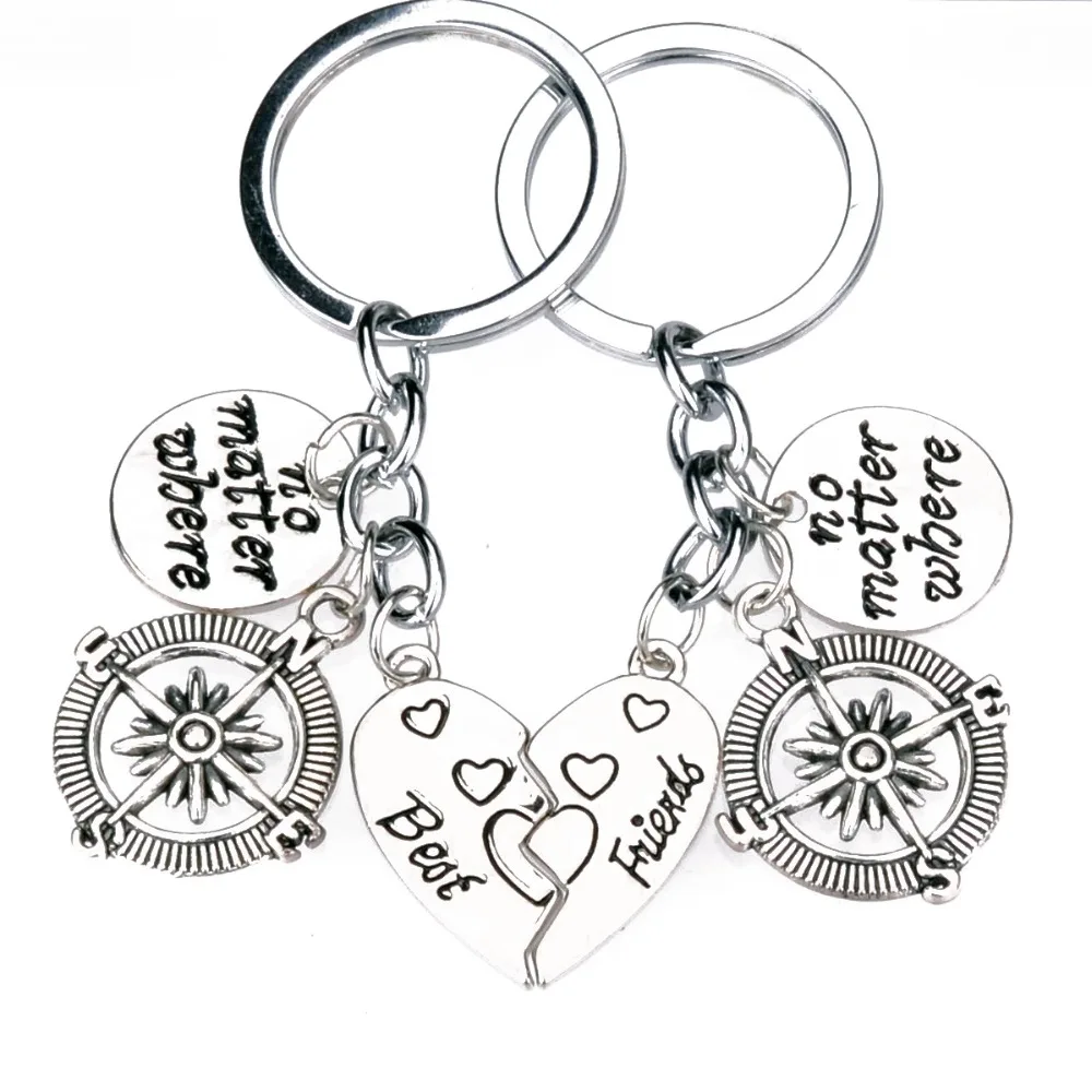 Bespmosp 2 шт. компас независимо от того где сердце лучшие друзья BFF подвесные брелоки