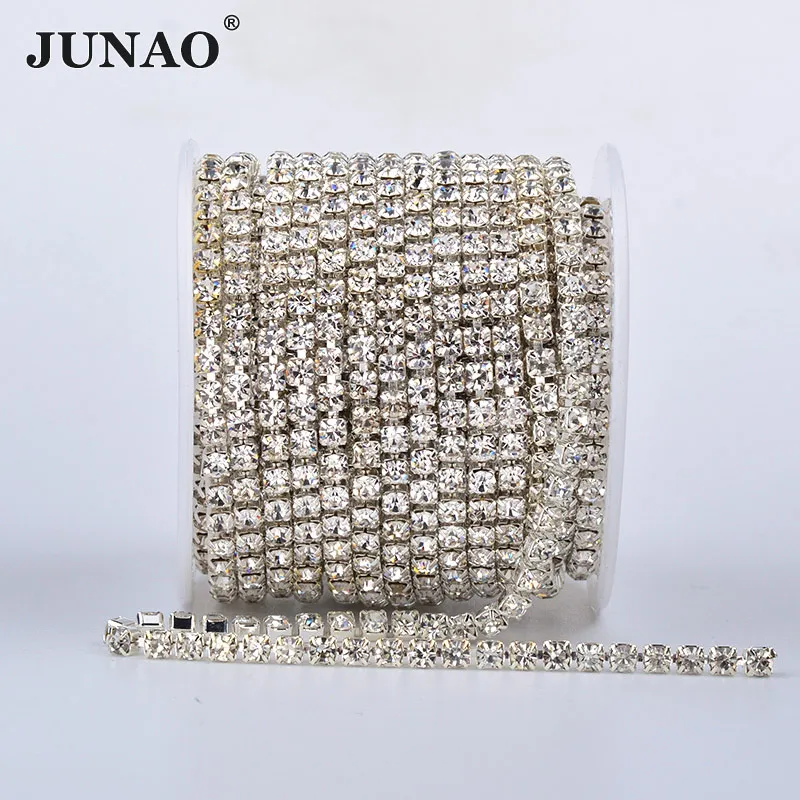 JUNAO SS6 SS12 SS16 SS18 Золотая основа AB Стразы цепочка для шитья стеклянная бахрома