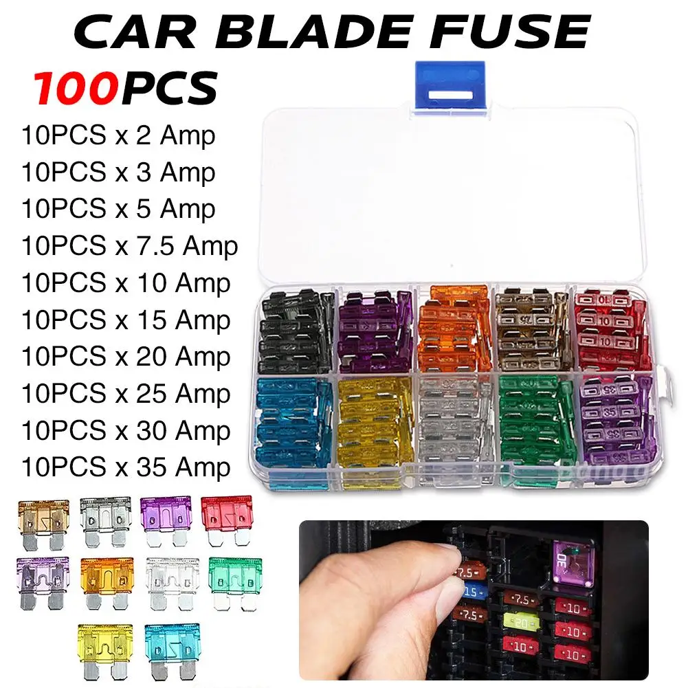 

100Pcs/Packed Car Aluminum Blade Fuse Automobile Car Security Fuse Standard Assortment Kit Using For Medium-sized Auto Car