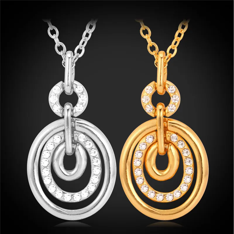 

Kpop Pendant Necklaces yellow Gold/Silver Color High Quality Austrian Rhinestone Chain Pendant Necklaces For Women P961