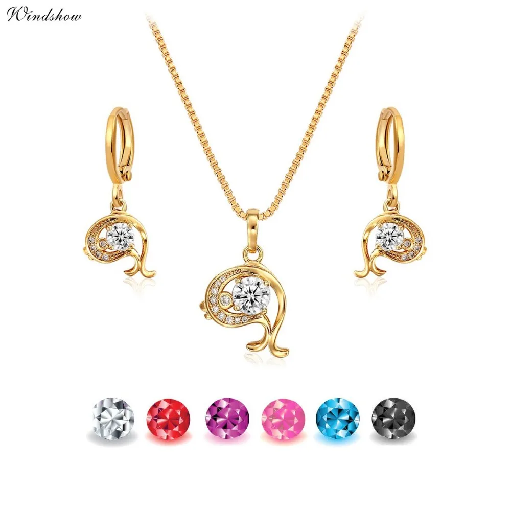 Ожерелье с кулоном в виде дельфина золотистого цвета фианитом|jewelry sets for women|jewelry