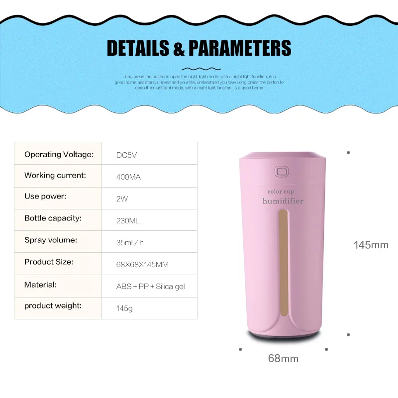 Ultrasonic Air Humidifier Essential Oil Diffuser With 7 Color Lights Electric Aromatherapy USB Car Aroma | Бытовая техника
