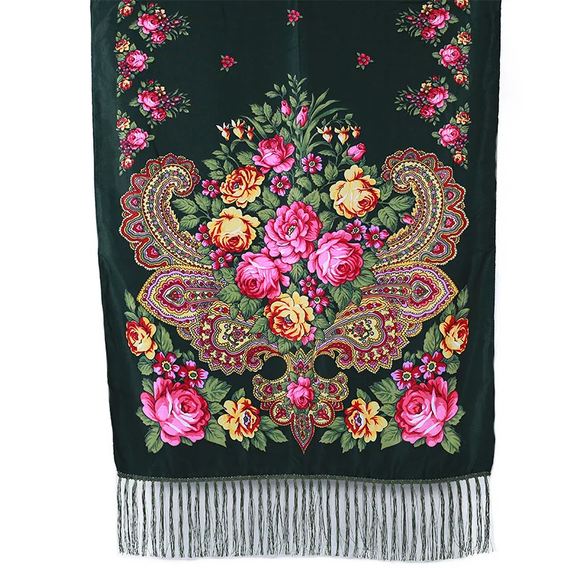 twill silk scarf crinkle hijab Printed long scarf Twill cotton fringed shawl Rose tassel luxury scarf foulard femme musulman