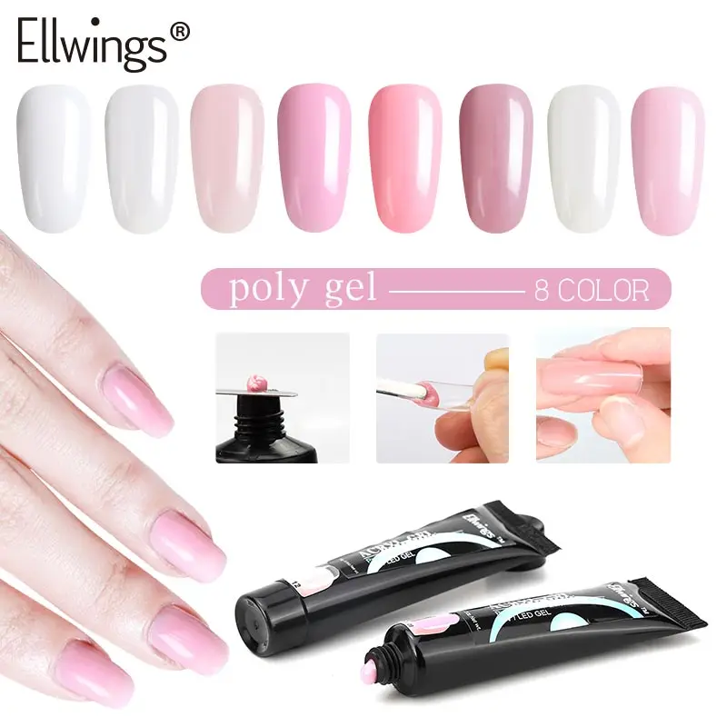 Ellwings 15 г 8 цветов ногтей поли гель Быстрый строитель УФ светодиодный отмачиваемый