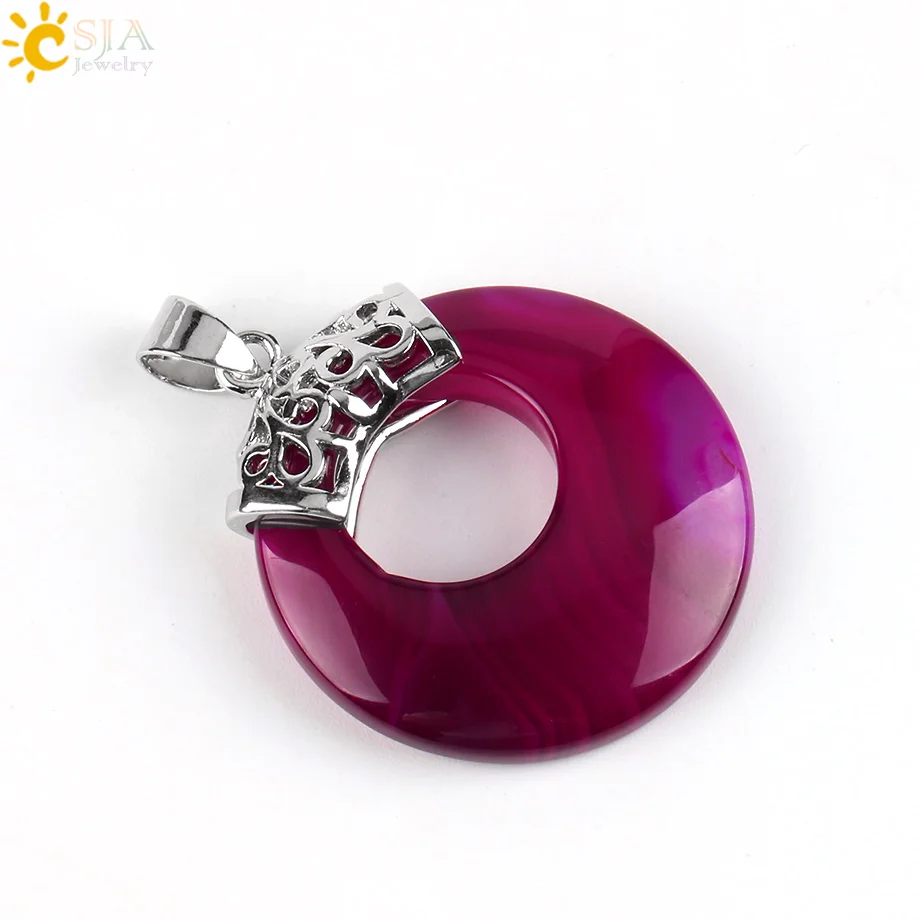 Purplish Red Agate CSJA натуральный драгоценный камень бусины для женщин и мужчин подвески для ожерелья полые круглые veins onyx кристалл тигровый глаз рейки DIY Ювелирные изделия E517 - Окраска металла: Purplish Red Agate