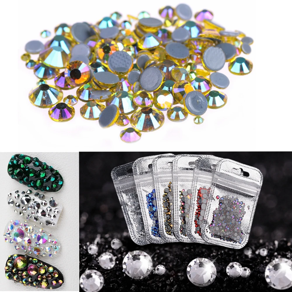 Смешанные размеры 400 шт./упак. все цвета AB Стразы с плоской задней поверхностью