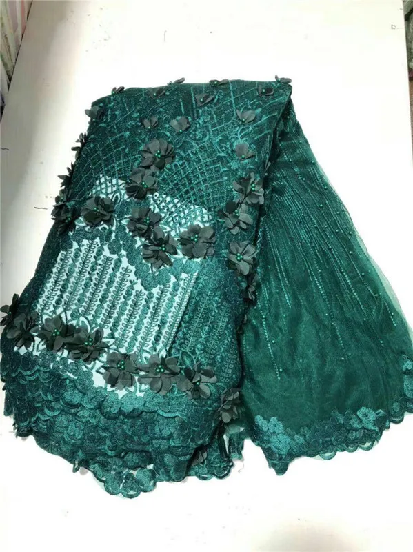 

Nigerian African Wedding Tulle Lace High Quality Luxury Handmade flowers French Embroidery Laces Beige Beaded Lace Fabric green