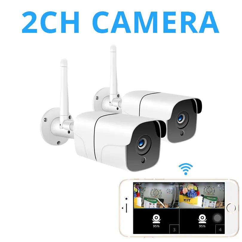 2CH Cameras Wheezan CCTV камера система безопасности Wifi комплект видеонаблюдения 1080 P HD Беспроводная ip-камера наружная двухсторонняя аудио сигнализация домашняя камера - Цвет: 2CH Cameras