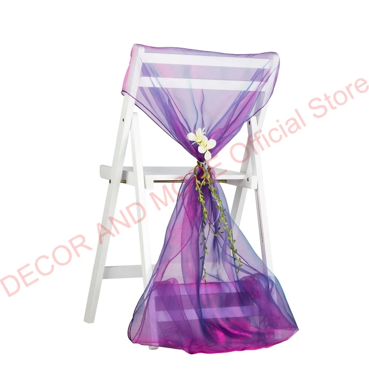 50PCS Party Hotel Wedding Chair Sashes For Outdoor Folding Gold Blue White Organza Cap With Flower Decor Ties |