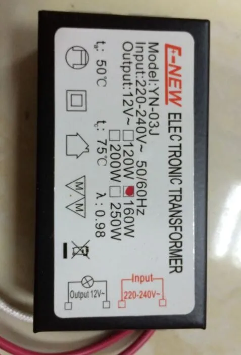 Перевозка груза падения 50 шт./лот fedex dhl 160 Вт Электронный трансформатор 220V 12V