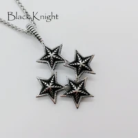 black knight stainless steel 4 stars pendant necklace vintage silver color mens punk hip hop star necklace fashion blkn0682