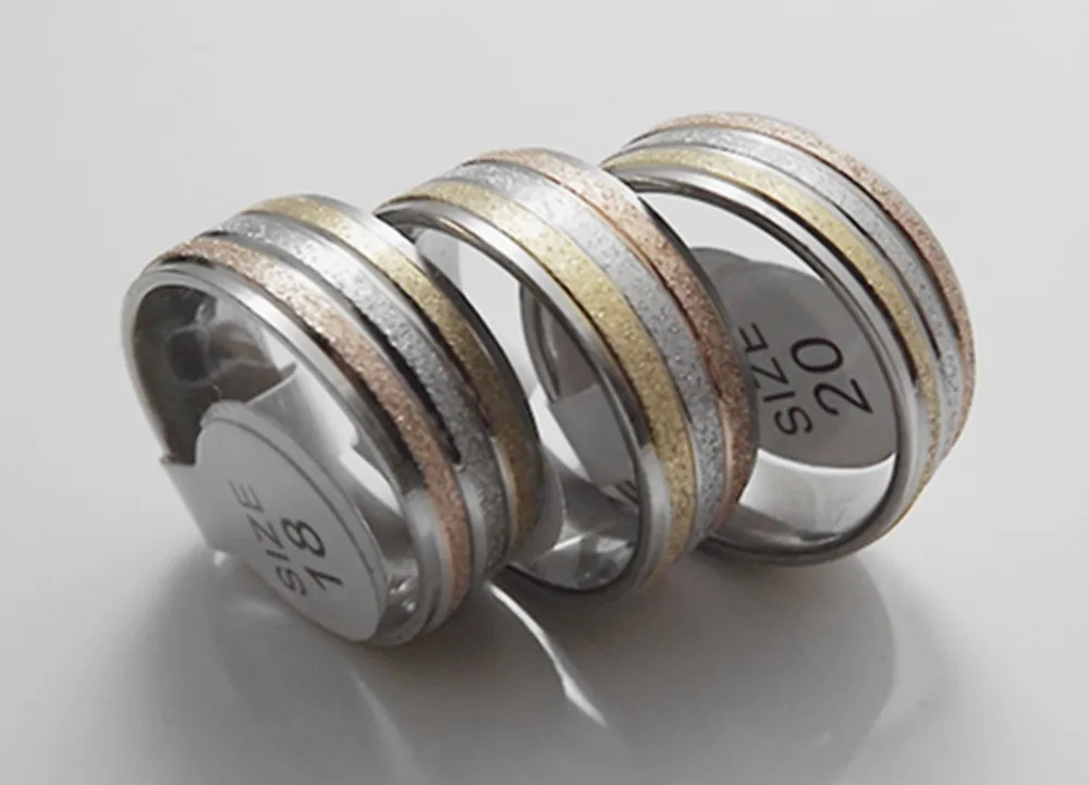 Sell 10 pcs 8mm Three-color tangent pearl sand Inner arc Comfort fashion stainless steel rings | Украшения и аксессуары