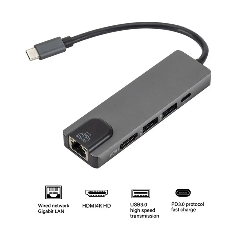 Новый 5 в 1 концентратор USB Type C Hdmi 4K Gigabit Ethernet Rj45 Lan адаптер для Mac book Pro Thunderbolt 3