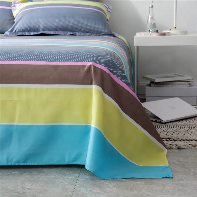 Color Stripe Pattern Duvet Cover Flat Bed Sheets +Pillowcase Super King Queen Full Twin 5 Size Bedding Set 4Pcs | Дом и сад