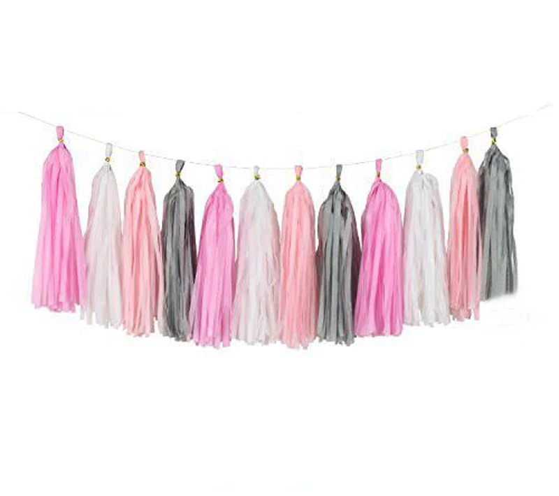 

20 poms 14 " 35cm Grey pink baby pink white tissue paper tassel garland wedding party wall hanging decorative banner bunting pom