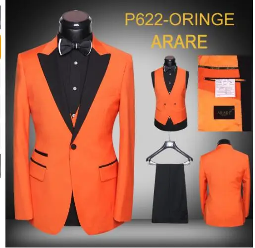 2018 мужской костюм оранжевого цвета приталенный пиджак жениха 3 предмета