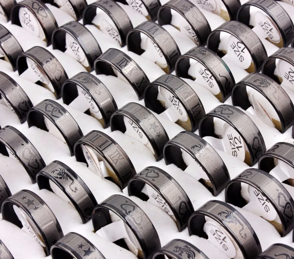

Mixed Fashion 25Pcs Black Stainless Steel Rings Wholesale Bulk Lots Men's Jewelry Fashion Gothic Jewelry FREE