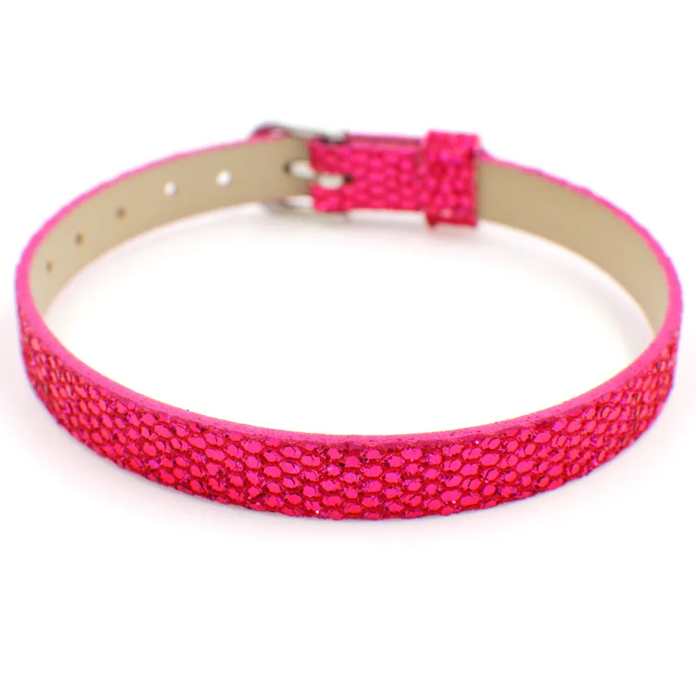 hot pink color 10 шт. 8 мм браслет с блестками из искусственной кожи можно поставить любые 8 мм буквы амулеты на - Окраска металла: hot pink color