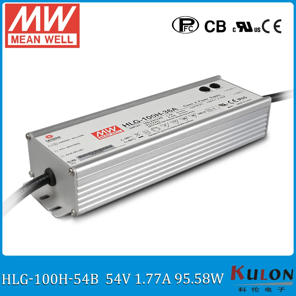 

Оригинальный Meanwell HLG-100H-54B с регулируемой яркостью светодиодный источник питания 100 Вт 1.77A 54 в IP67 Водонепроницаемый Светодиодный драйвер с PFC