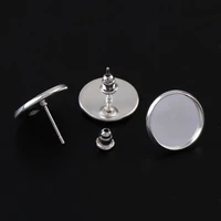 inner 14mm 10pcs silver metal round ear stud ear pad bezels blank glass cabochons base setting diy earring ear stud jewelry