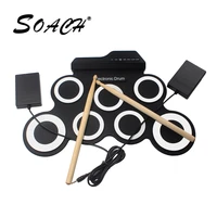 soach 7 pads portable digital usb hand roll drum foldable silicone electronic drum with drum sticks electric muscial instrument