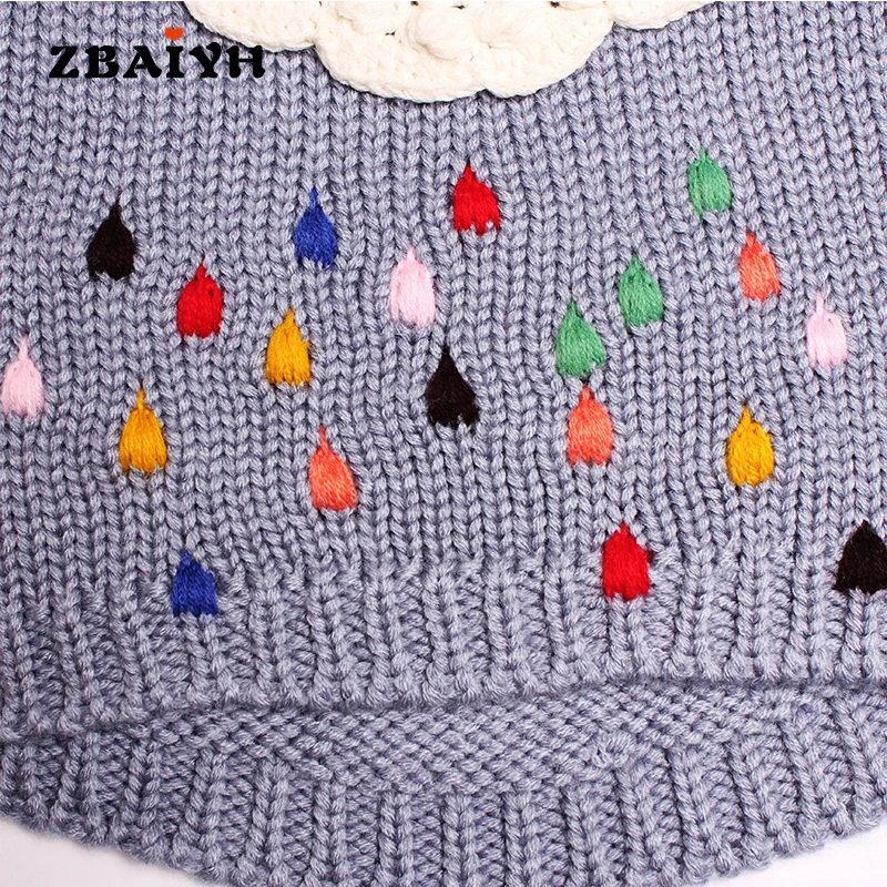 Весенние теплые модные свитера для малышей пуловеры с вышивкой облаков девочек