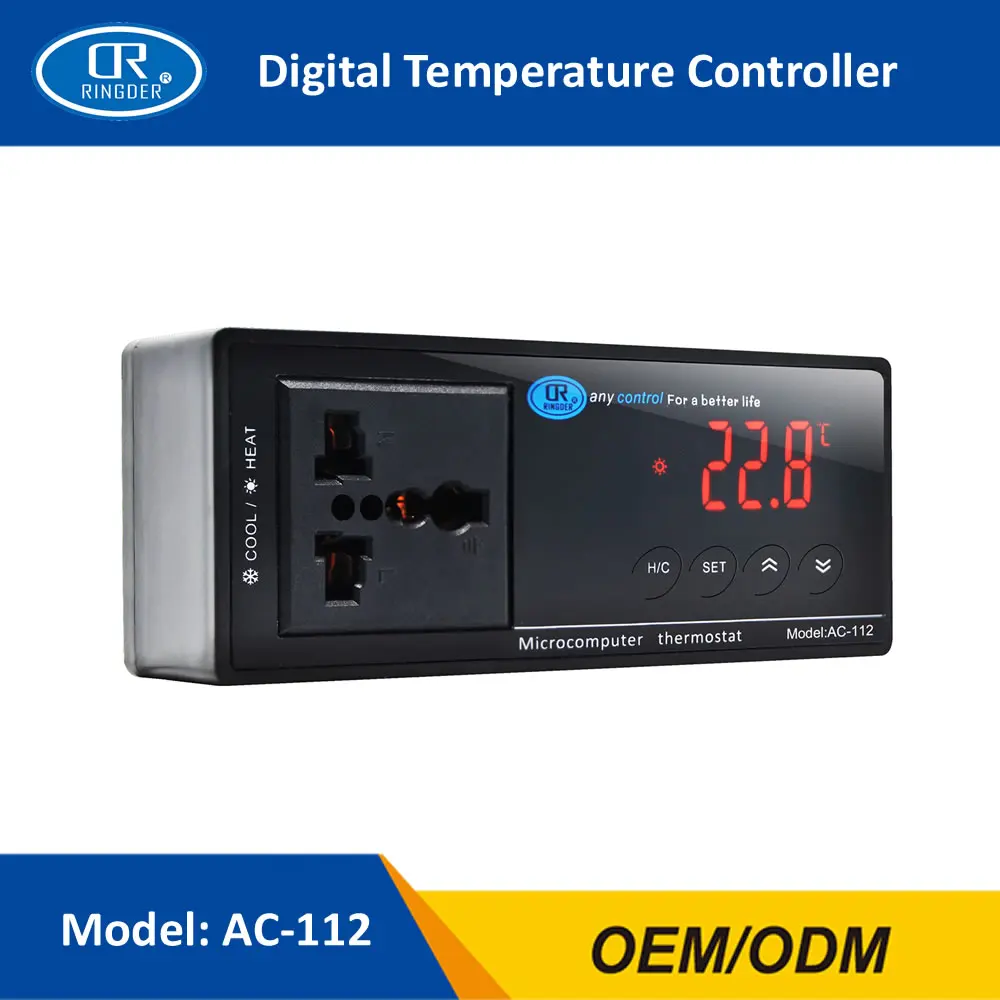 RINGDER AC-112 16-40C цифровой термостат для рептилий с вилкой и универсальной розеткой вкл/выкл регулятор контроллер температуры для аквариума