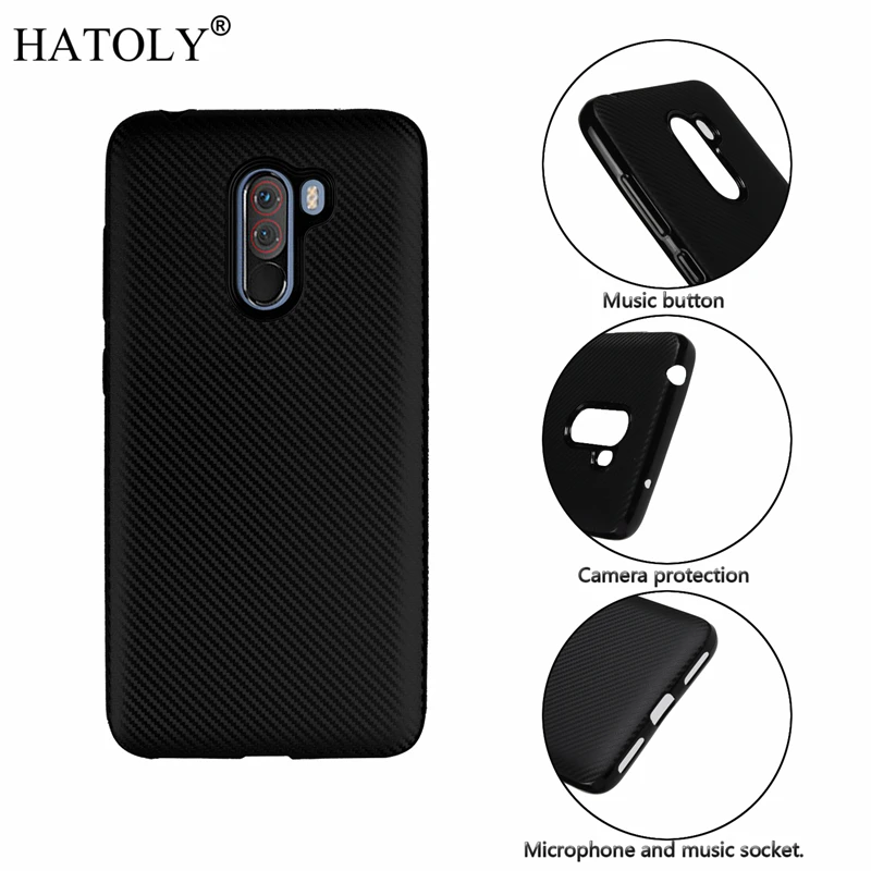 HATOLY For Fundas Xiaomi Pocophone F1 Case Mi Soft TPU Carbon Fiber Back Cover Cases for Global Little |