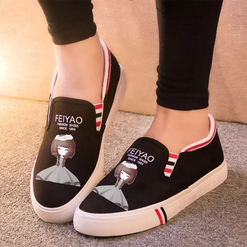 Туфли женские холщовые с мультяшным аниме ручной росписью натуральная кожа