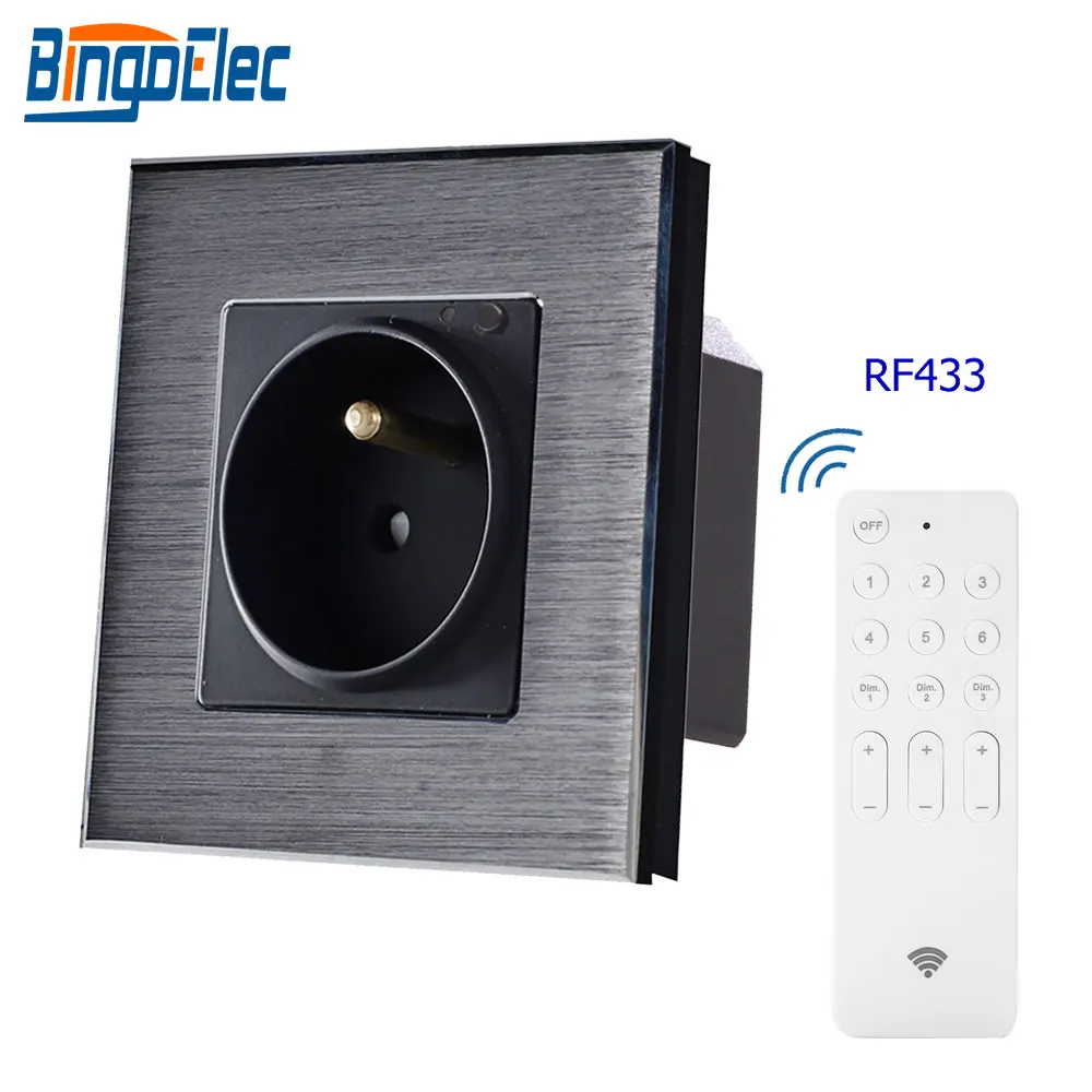 Bingoielec французская розетка с дистанционным управлением RF 433, настенная розетка, стандарт ЕС, алюминиевая рамка, переключаемая розетка для умного дома