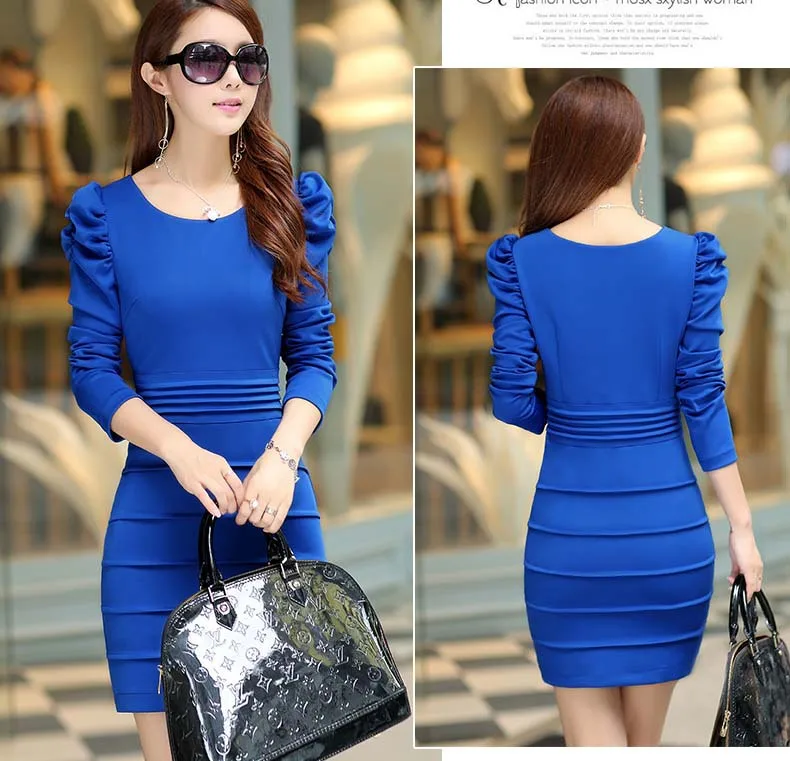 Новинка 2016 года сезон осень зима большие размеры платье модные тонкие офисные