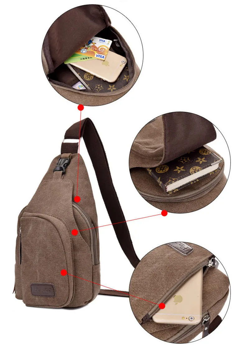 Мужская мода Грудь Сумки Повседневные холст Диагонали Пакет Водонепроницаемый