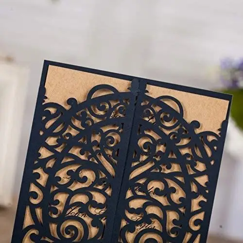 

50Pcs Fold Gate Blue Laser Cut Wedding Invitations Cards, Blank Invitation Birthday Gift Greeting Customized Card with Envelope