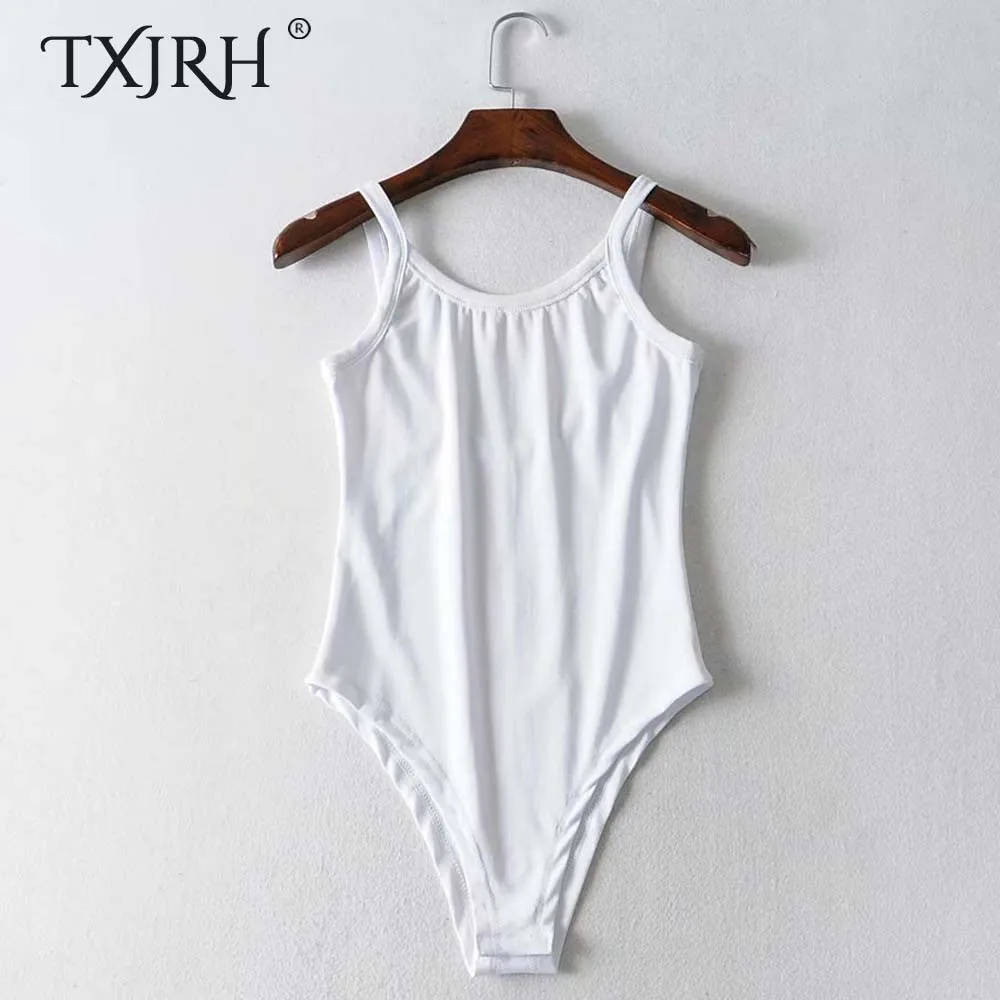 White TXJRH, сексуальный эластичный комбинезон на бретельках, с открытой спиной, боди, сиамское боди, летнее, тонкое, обтягивающее нижнее белье, футболка, 5 цветов - Цвет: White