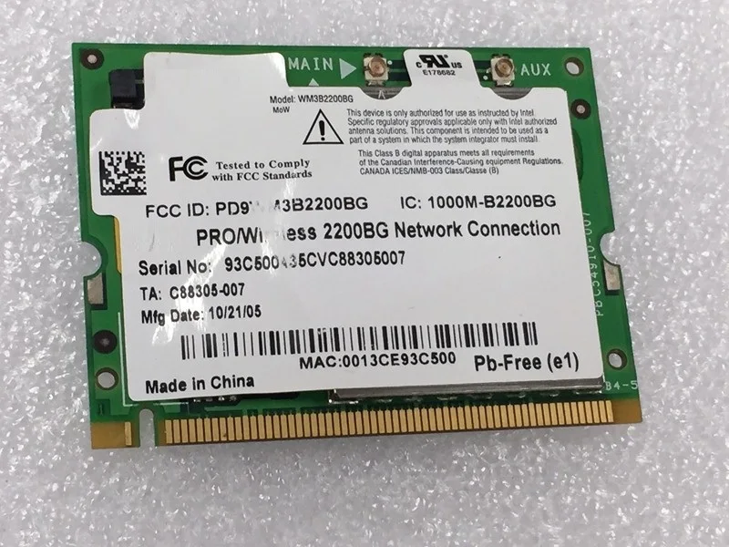 SSEA оптовая продажа для Intel Wireless 2200BG Mini PCI 802.11b/g WIFI карта WM3B2200BG|wifi card|wifi wificard wifi |