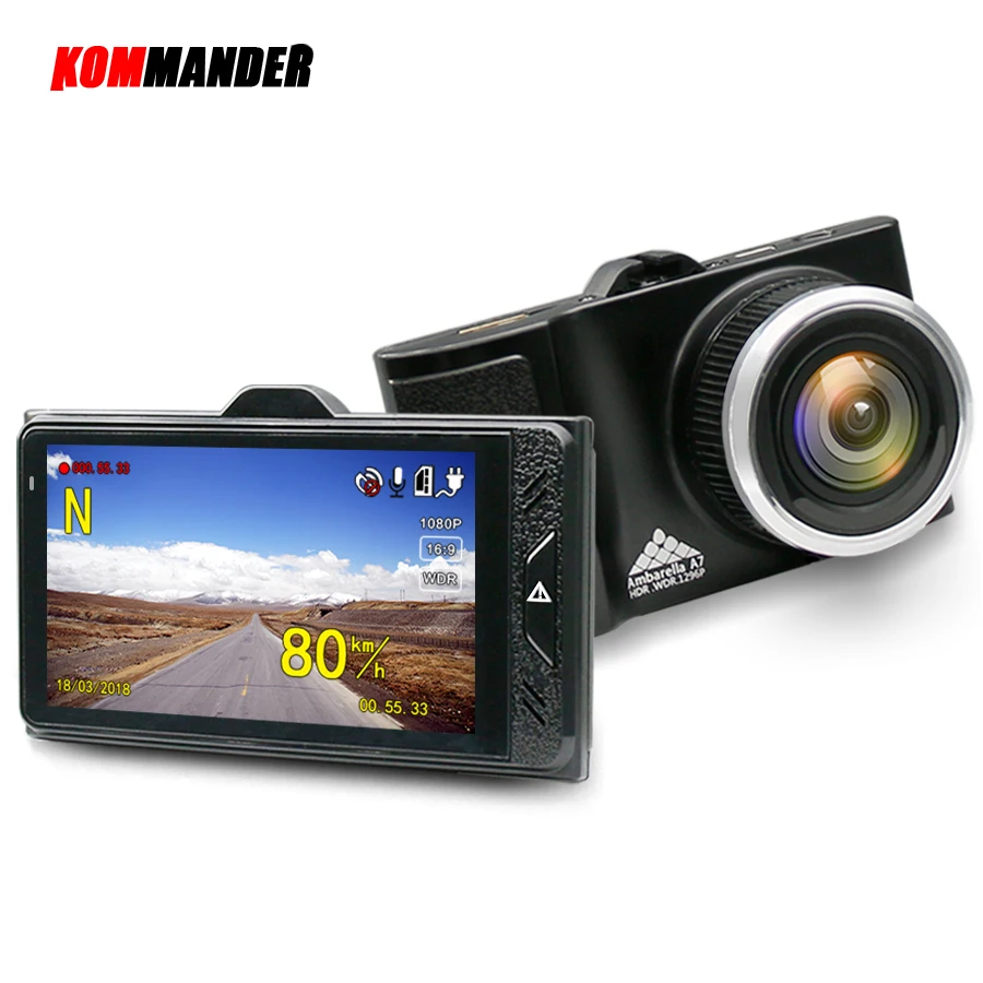 KOMMANDER Автомобильный видеорегистратор с GPS-камерой 2 в 1 LDWS Ambarella A7LA50 Speed Cam Full HD 1296P Видеорегистратор 3" Ночное видение Dash Cam on.