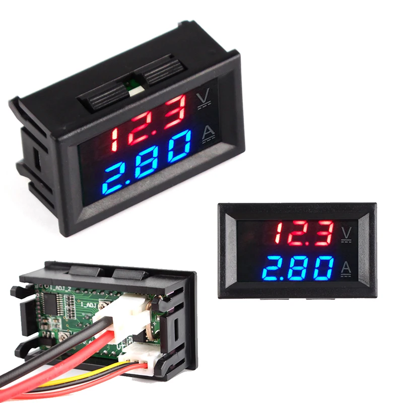 

Новый DC 100 в 10A 50A 100A мини-цифровой вольтметр Амперметр измеритель напряжения и тока 0,28 дюйма синий красный двойной светодиодный дисплей для ...