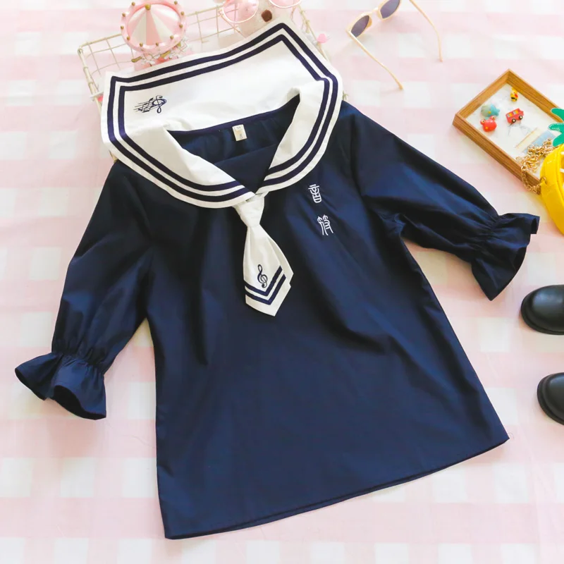 Элегантный дизайн Примечание вышивка съемный галстук матросский воротник